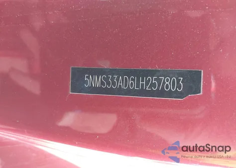 2020 Hyundai Santa Fe Sel z USA, uszkodzony, nr VIN 5NMS33AD6LH257803